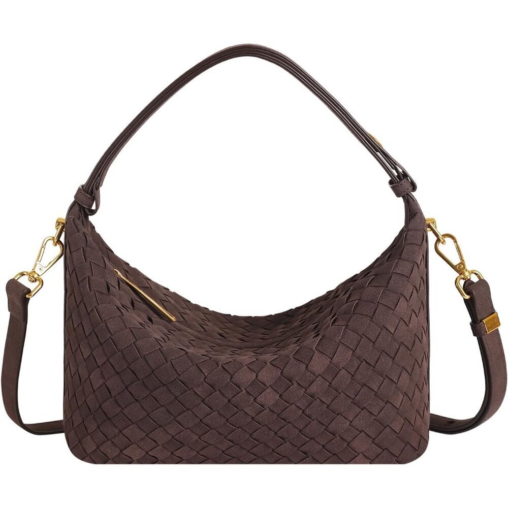Leather Woven Bag Small Suede Purse Crossbody Shoulder Clutch for Women Coffee